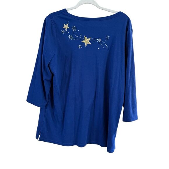 Quaker Factory Blue Silver Gold Sweater Large - Picture 9 of 9